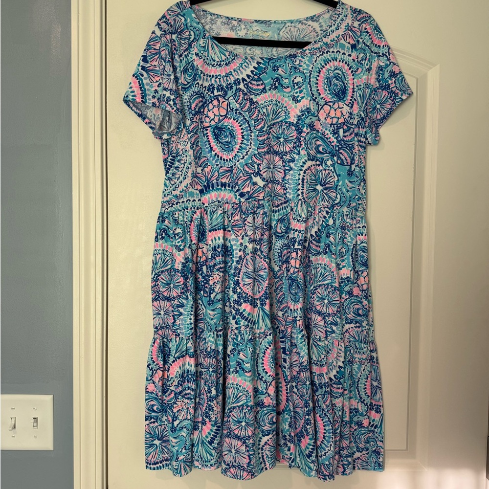Lilly Pulitzer Short Sleeve Swing Dress - Blue & Pink